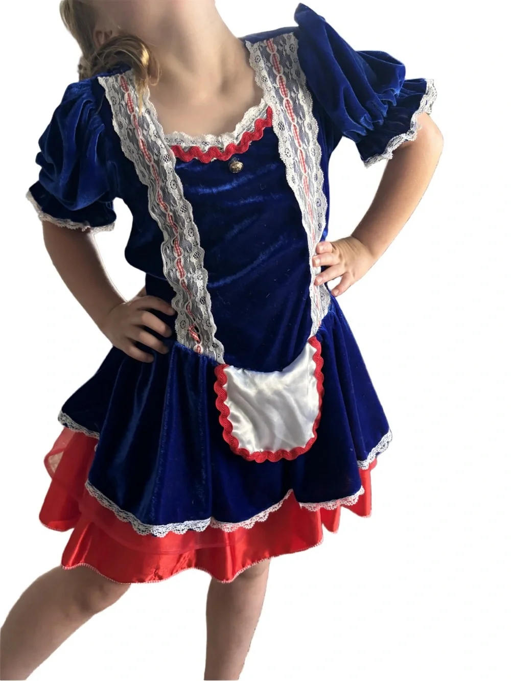 Girls Patriotic Velvet Costume Dress Red White Blue Size 7/8 Medium